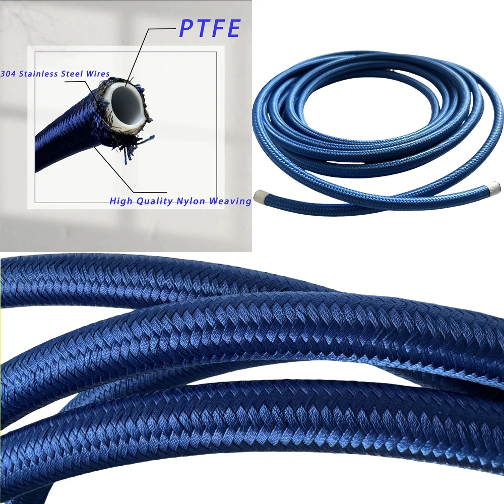 1M-10M AN4-AN20 Fuel Pipe Hose PTFE Gas Cooler Pipeline Pipe Nylon 304 Stainless Steel Braided High Temperature Resistant Blue