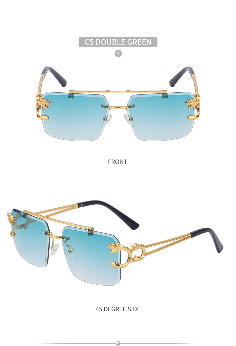 Mode metall leopard randlose sonnenbrille doppel brücken gradienten ozean film schattierungen uv400 – Detail 18