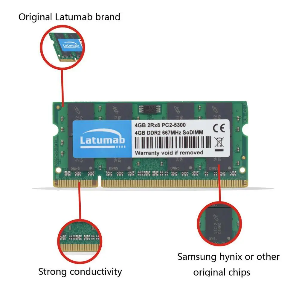 Latumab memoria Kos DDR2 4GB 8GB 667mhz 800mhz Notebook SODIMM memória PC2-5300 6400 Kos 200pin 1.8V Jegyzetblokk memória Viadal Meder