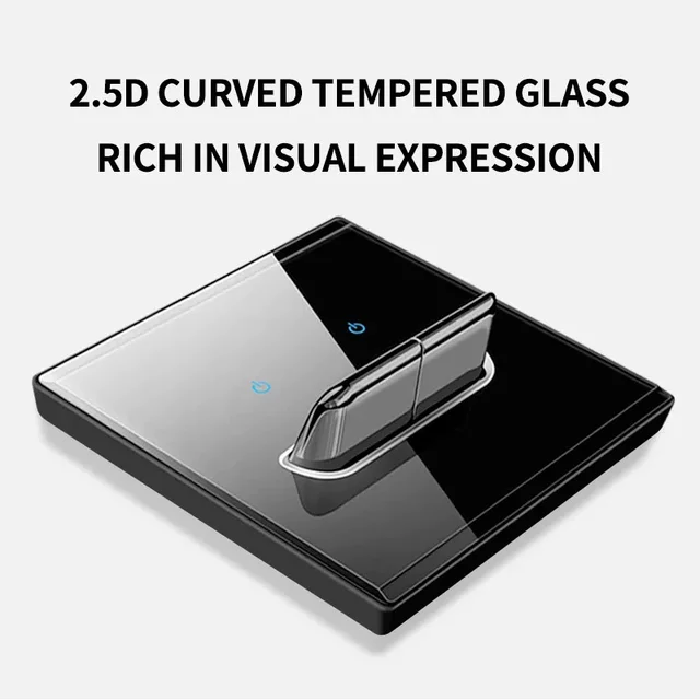 UK คริสตัลกระจกนิรภัยแผงสวิตช์ไฟ LED 1/2/3/4 Gang/ 1/2 Way ปุ่มรีเซ็ตตัวเอง 1