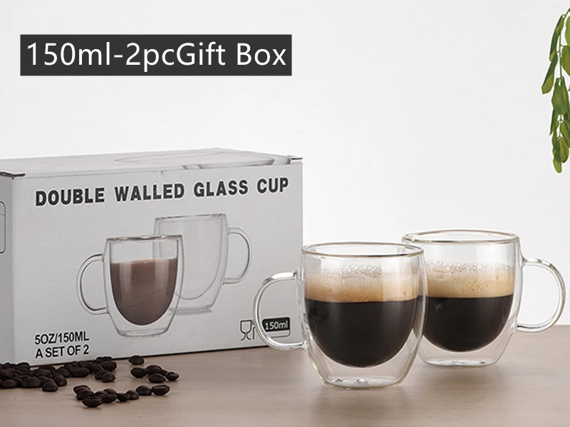 2pc/6pc Double-layer Heat-resistant Glass Coffee Cup Transparent Tea Beer Coffee Water Cups Heat Preservation cup Gift set