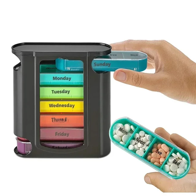 7-Day Weekly Pill Organizer – 28-Grid Medicine Storage Box for Travel & Home 1