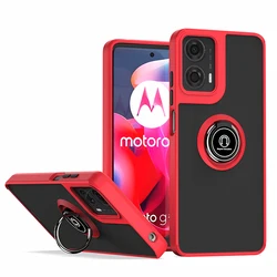 Shockproof Armor Phone Case with Magnet Ring Holder and Stand - Durable Hard PC Back Cover for Moto Edge 50 Fusion (Red)