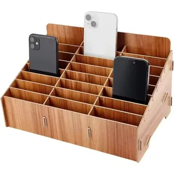 Per forniture per ufficio e scuola Scatola portaoggetti per cellulare in legno a 24 griglie, scatola portaoggetti per la gestione dei telefoni cellulari Organizzatore da tavolo