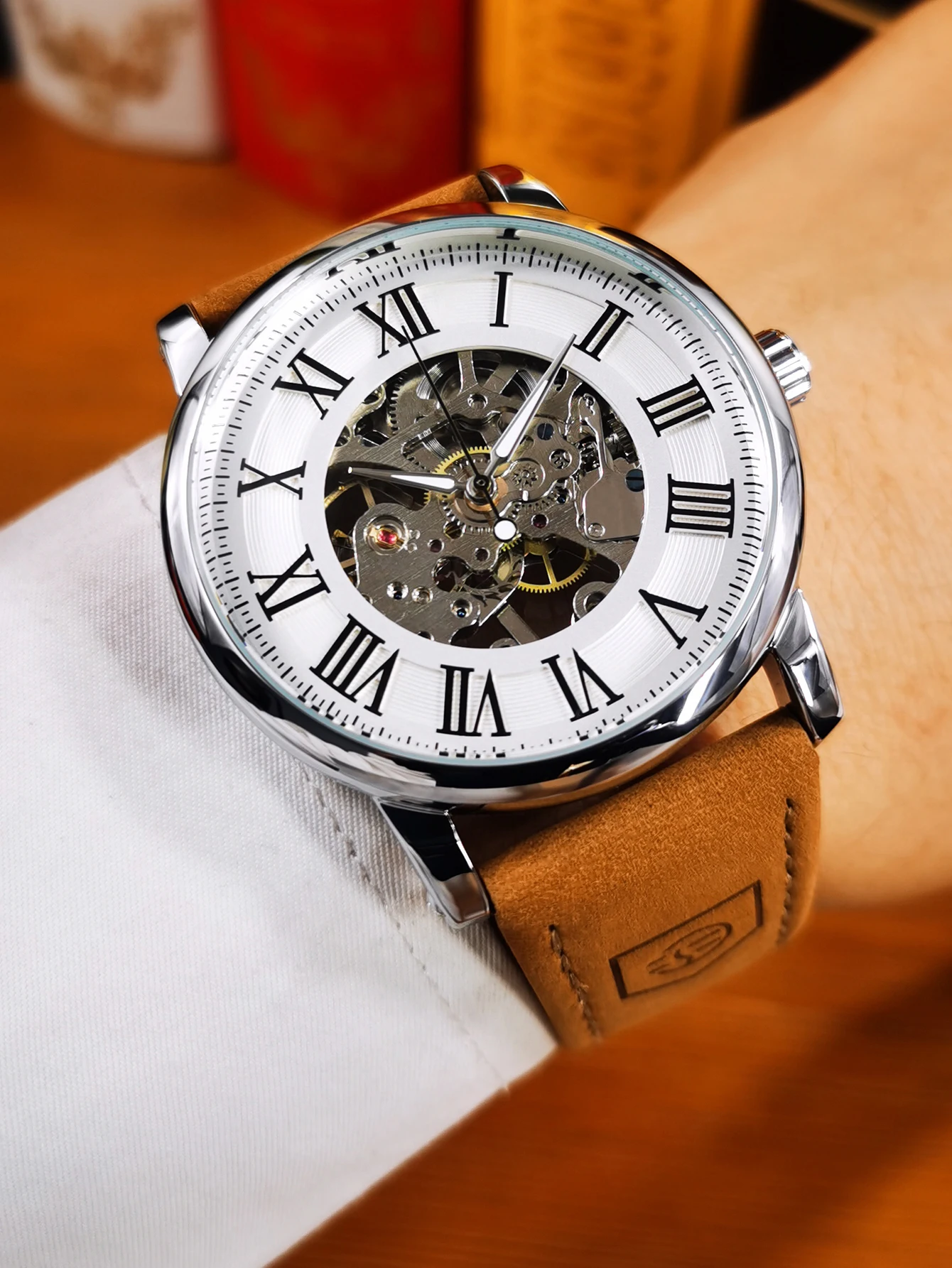 Luxury Skeleton Mechanical Watch For Men With Leather Strap_voghion.com