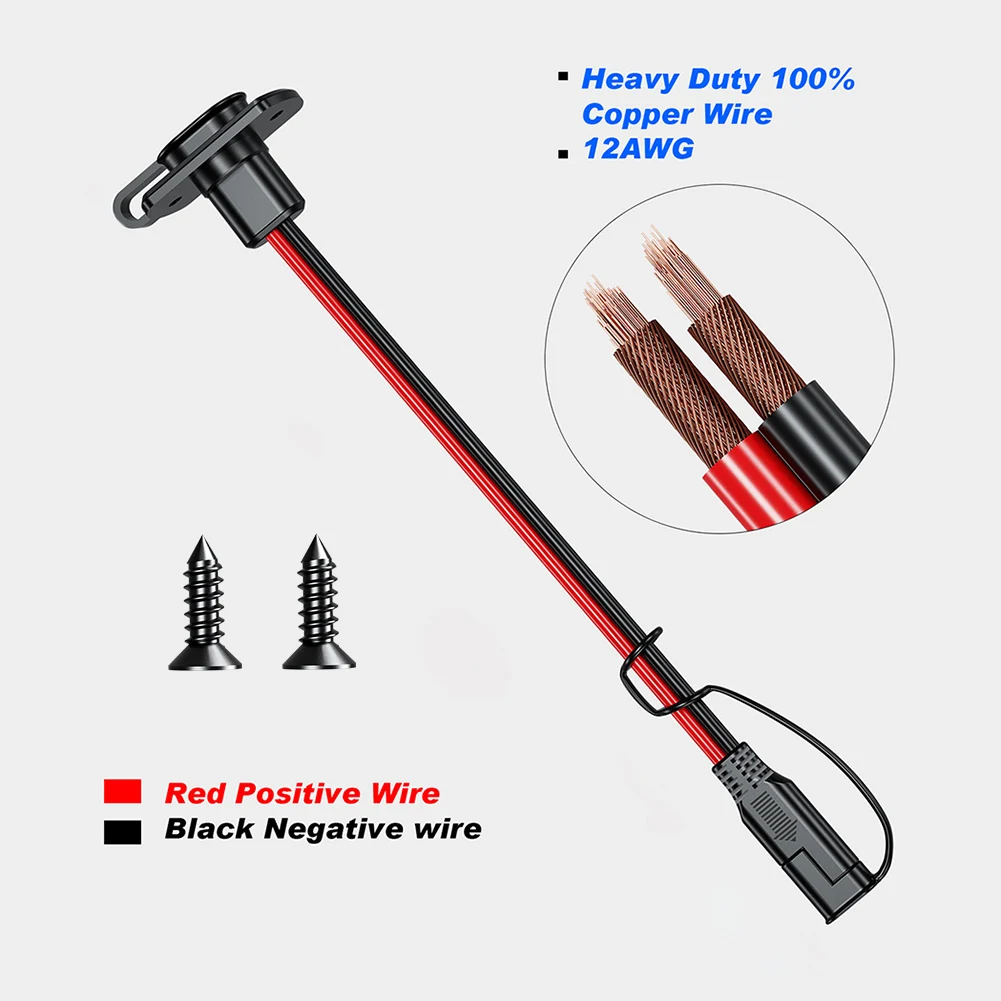 12AWG 30CM SAE Extension Cord Dustproof Battery Charger SAE Extension Cord Adapter Quick Extension Cable for Solar Panel Charger