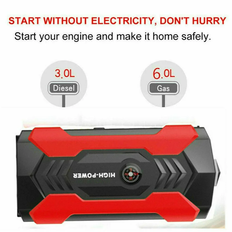 Multi-functional Car Battery Jump Starter 99800mAh Portable Charger Power  Bank for Cell Phone, 4 USB Ports, LED Flashlight, Emergency 12V Auto Jump