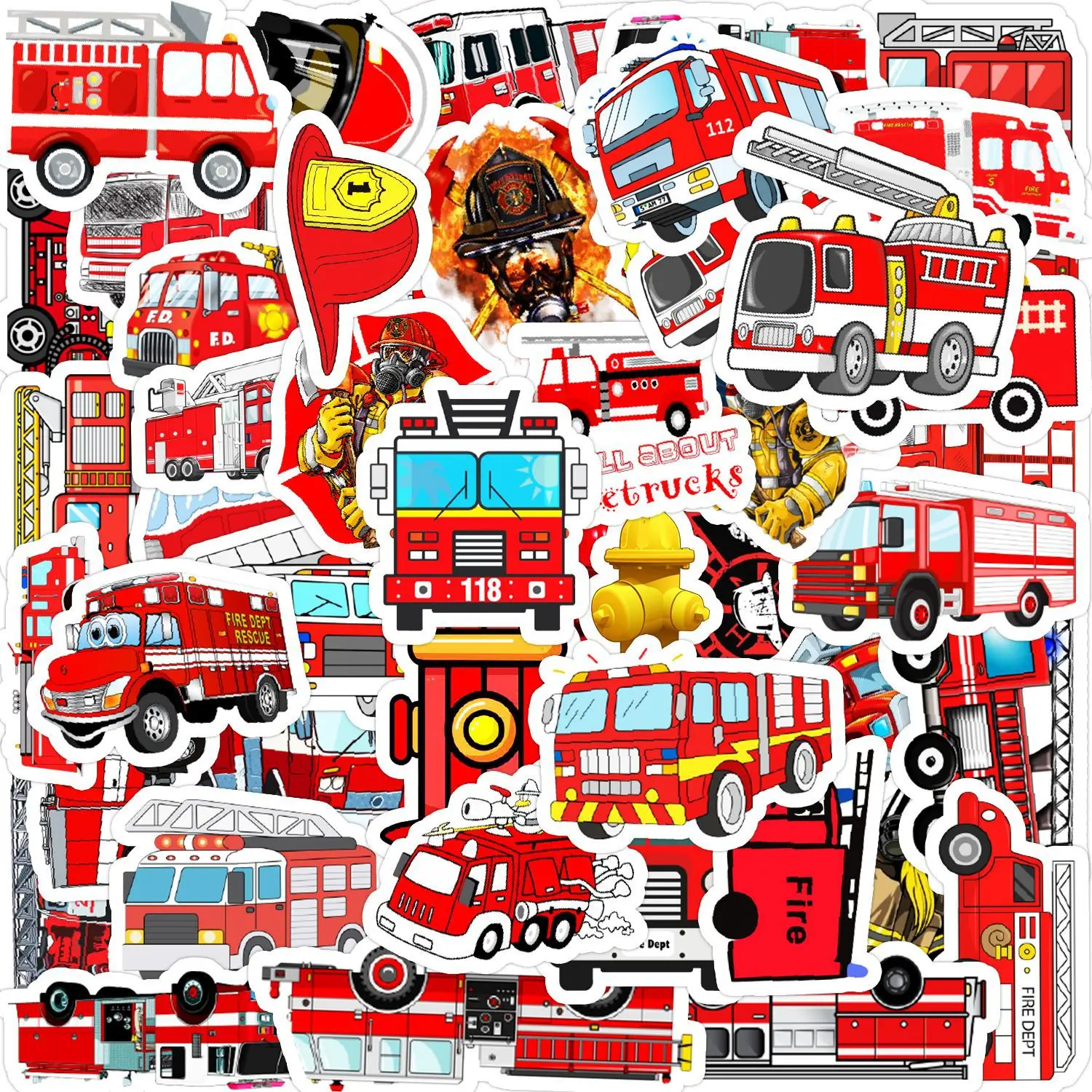 

10/30/50pcs Fire Truck Sticker for Kids Birthday Gift Car Mobile Phone Cup Decoration Sticker Scrapbook Laptop Sticker Waterproo