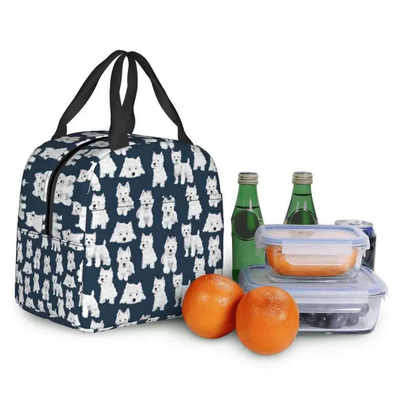 West Highland White Terrier Dog Thermal Insulated Lunch Bag Cute Westie Puppy Resuable Lunch Tote for School Food Box