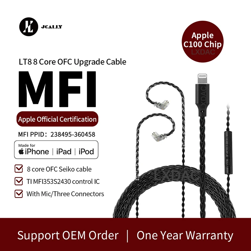 

JCALLY LT8 Light-ning Upgrade Cable 4 strands 5N oxygen-free copper OFC wire for iphone iOS TRN MT1 KZ EDX ZST ZSN PRO