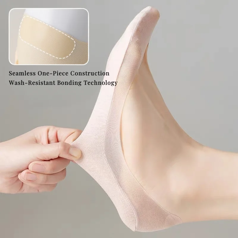 Ice Silk Socks 1/5 Pairs Women's No Show Anti-Slip Ultrathin for Heels Flats Slippers Non-Slip Heel Breathable