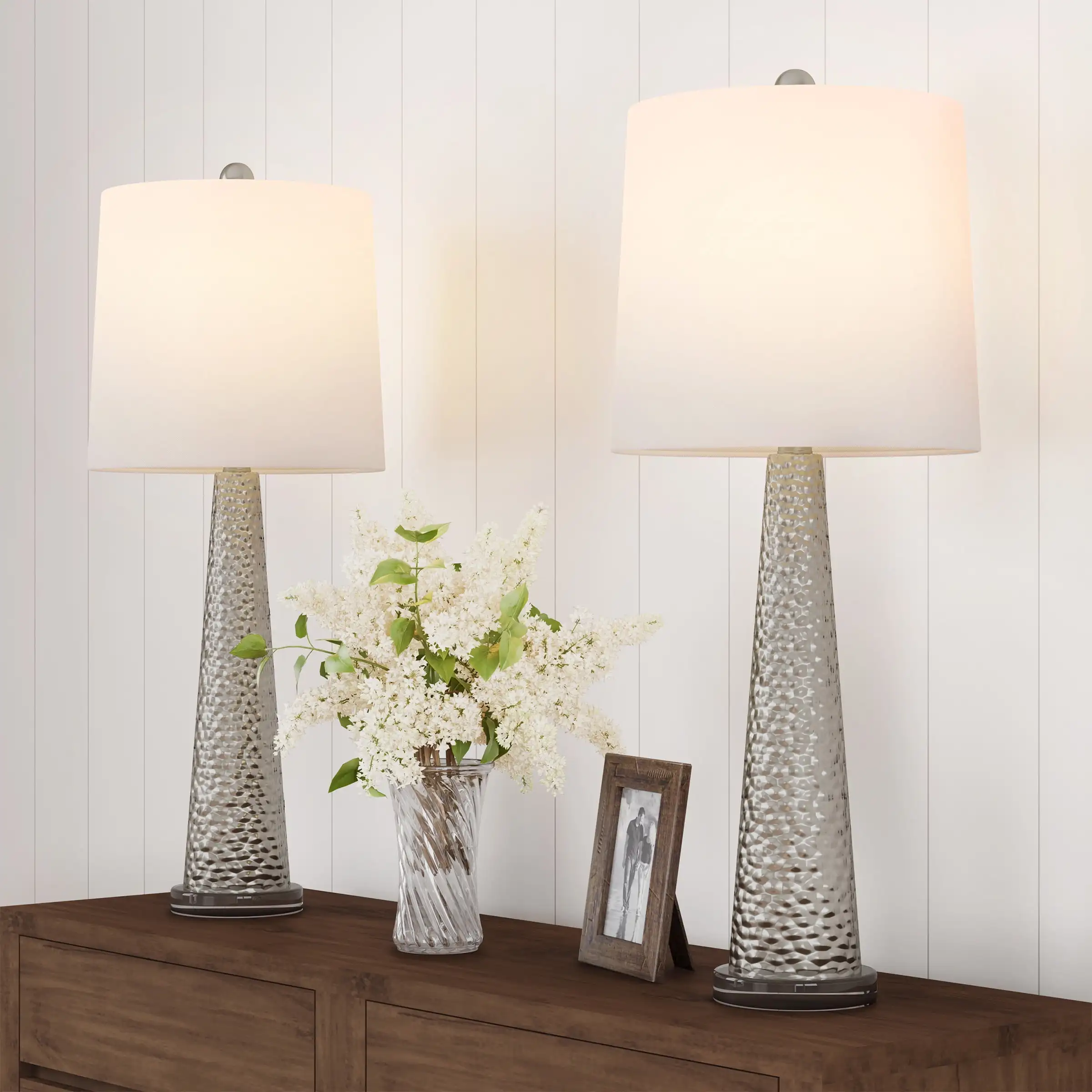 

Table Lamps  Set of 2 Contemporary Hammered-Look Glass for Bedroom, Living Room, Office with Energy-Efficient LED Bulbs by Lavi