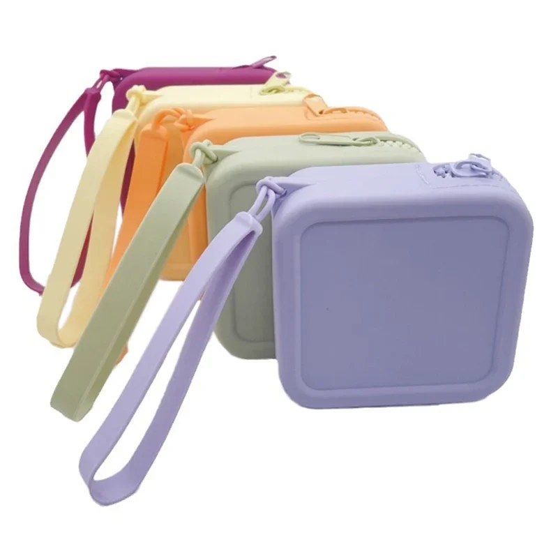 

Silicone Square Coin Purse Creative Waterproof Mini Earphone Storage Bag Solid Color Portable Small Item Bag Gift