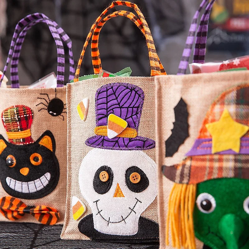Halloween Funny Sugar Bag Decorations Cartoon Pumpkin Hemp Handbag Ghost Party Kindergarten Halloween Scene Arrangement Storage 2