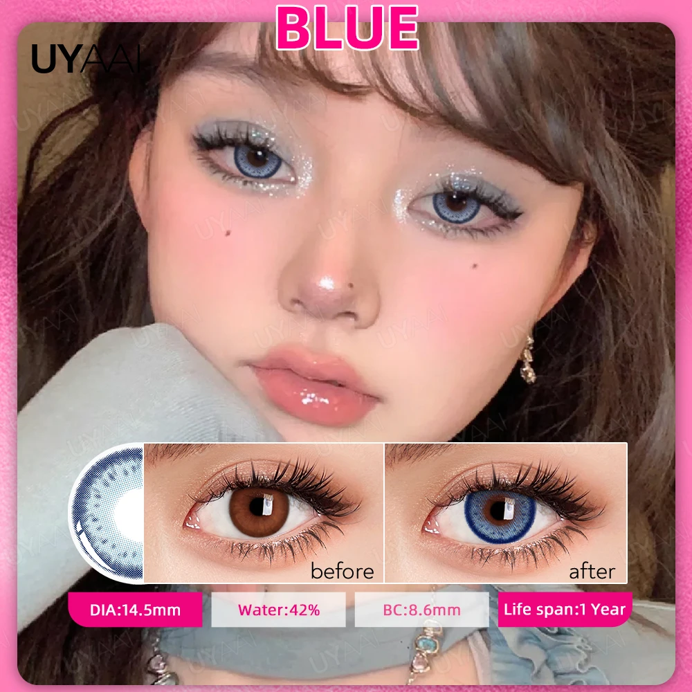Natural Color Contact Lenses - Gray and Blue, Yearly Wear, 2 Pack