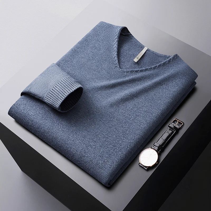 Autumn wintervcollar sweater men's stretch comfortable warm cold-resistant top fashion casual pure color all-matching sweater 4