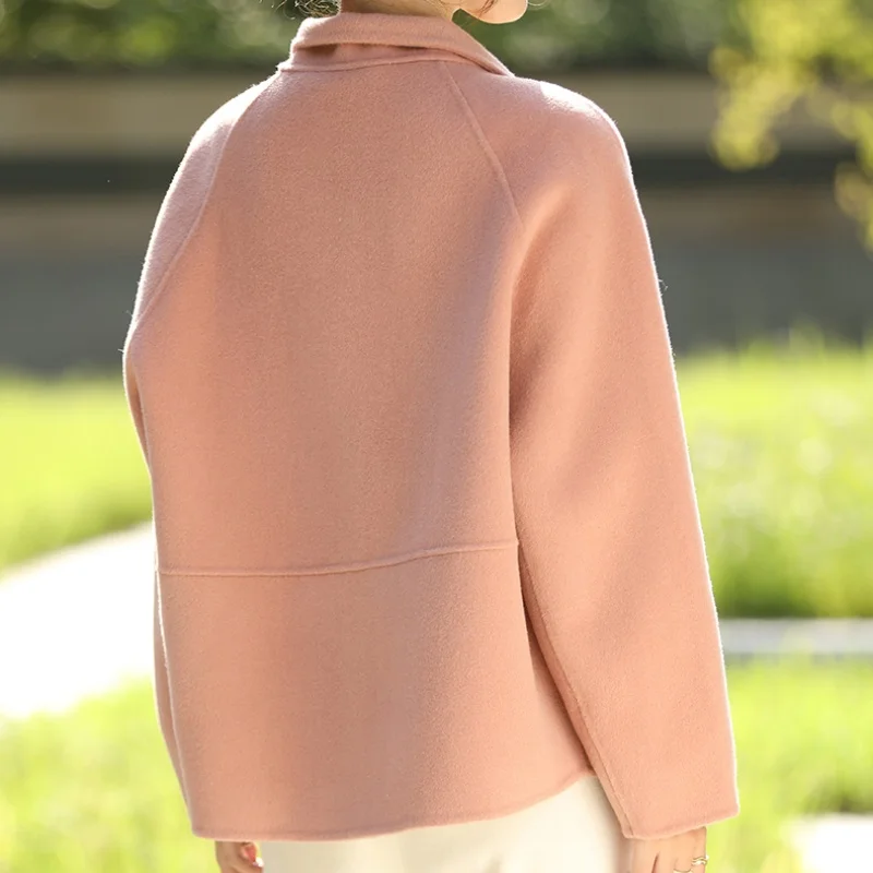 Women's Short Coat Pure Wool Autumn-Winter Warm Thickening Top Solid Color Cute Comfortable Outerwear Coat