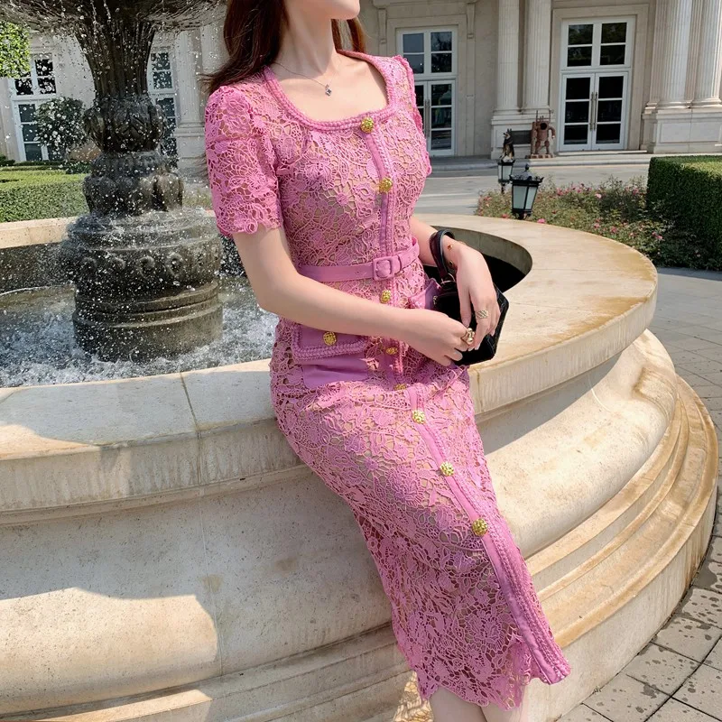 fitted lace wedding dress V-Neck Long Sleeves Chiffon Pink Prom Dress with Appliques PG457 US6 / Pink main image 1