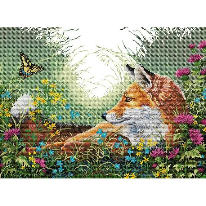 

Fox in the flowers Animal Patterns Cross Stitch Kit Aida 14CT 16CT 11CT Counted Stamping Fabric DMC Thread Needlework Embroidery