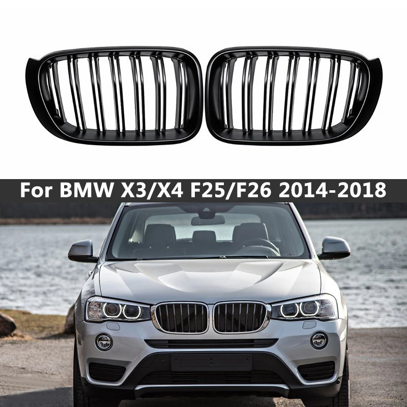 

A Pair For BMW F25 F26 X3 X4 2014-2018 Bumper Gloss Matt Black M Color 2 Line Slat Racing Grill Grille Front Kidney Grills