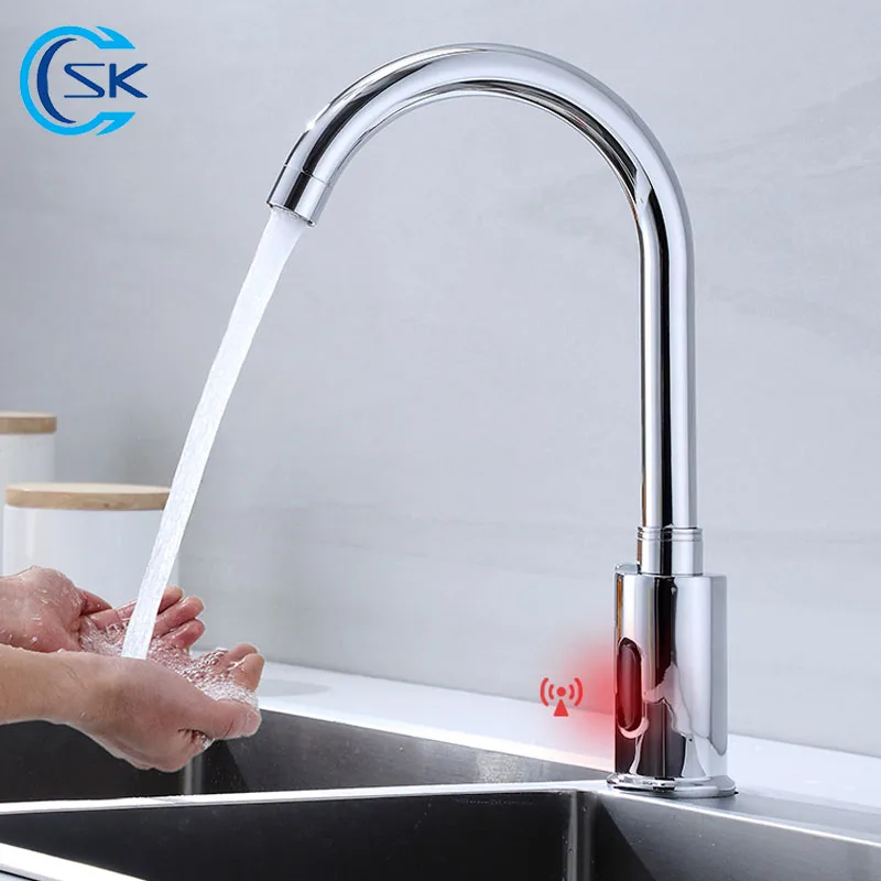Inteligente Touchless Cozinha Torneira da Pia do Banheiro Automático Inteligente Sensor Infravermelho Torneiras Misturadoras Chrome Gourmet Cozinha
