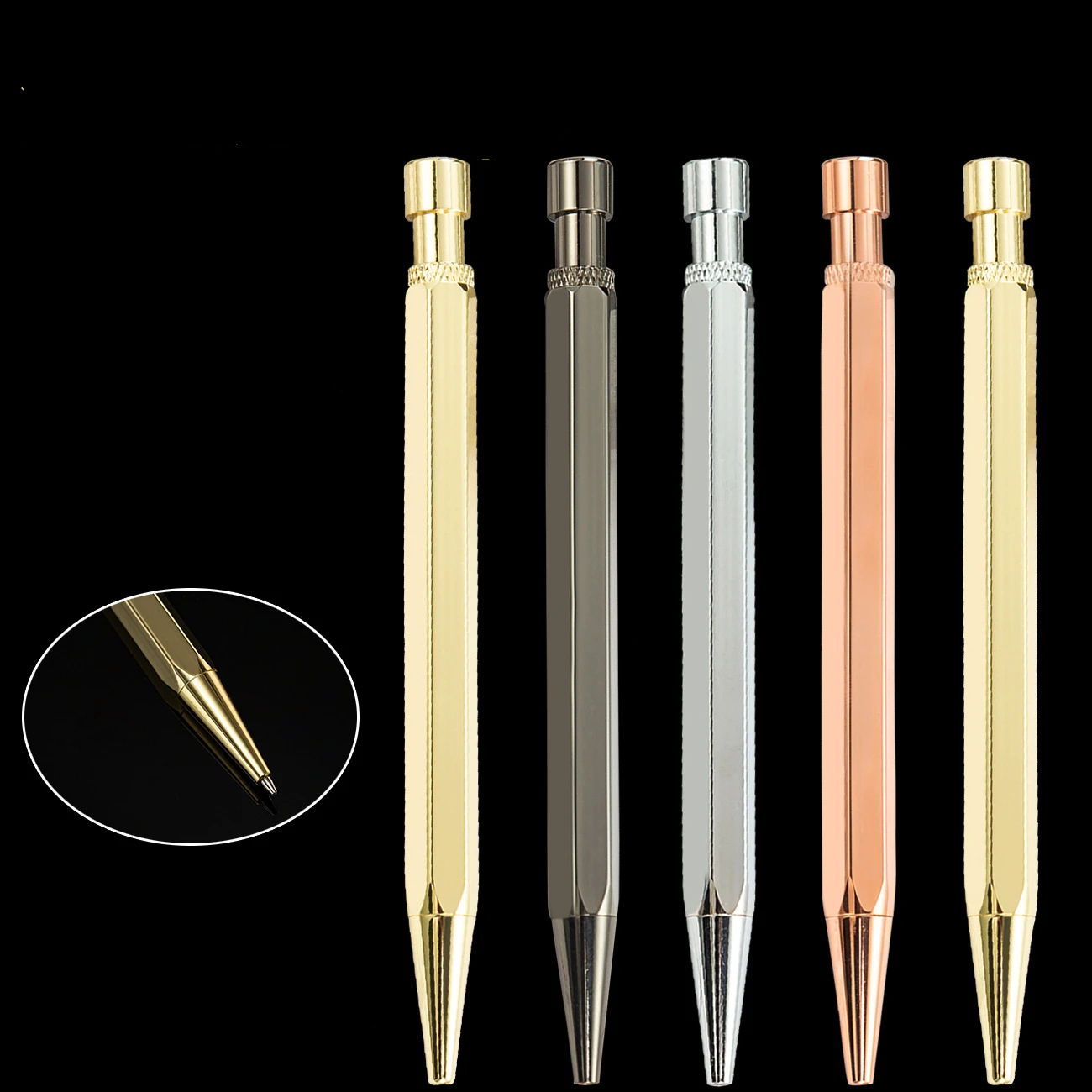 

Hexagonal Brass Pen New Wholesale Metal Press Brass Pen Creative Gift Polygonal Brass Ball Pen