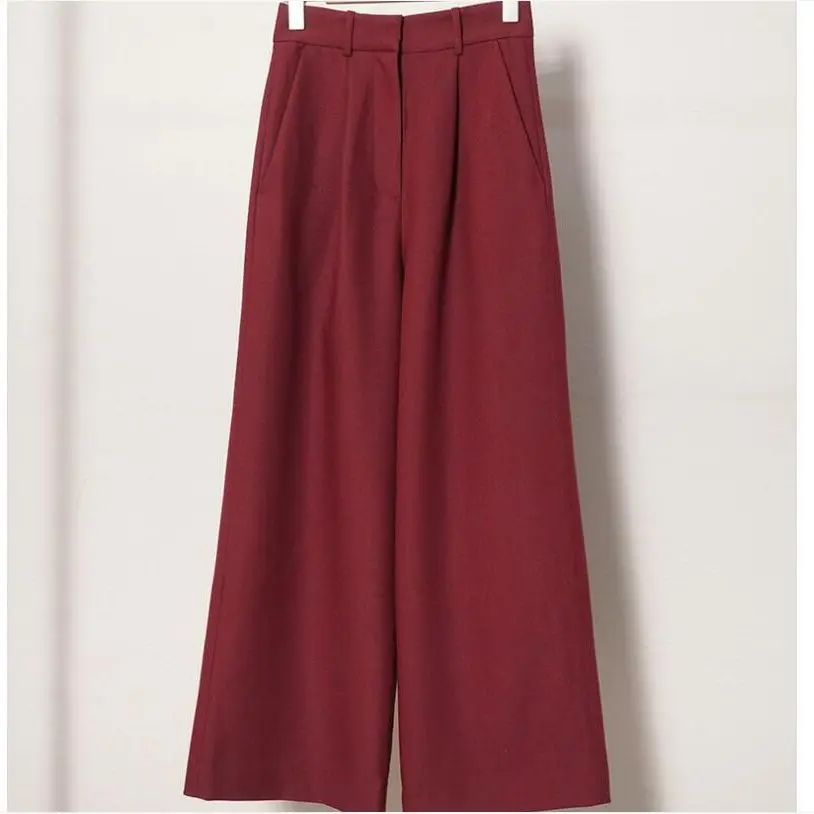 white capri pants 2022 Spring Women's Wide Leg Pants Burgundy Casual High Waist Pleated Draped Simple Female Long Loose Straight Trousers high waisted jeans Pants & Capris