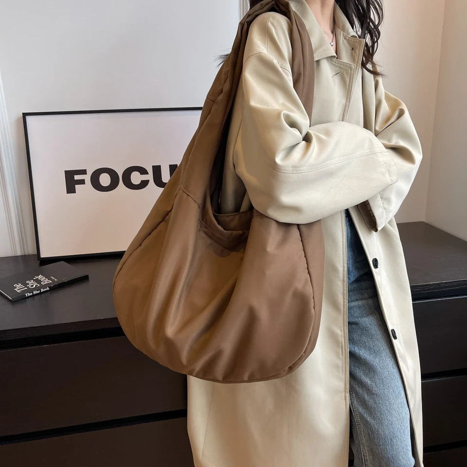 Chinese Zen Style Shoulder Bags Cloth Simple Solid Color Packages Can Be Used On Both Sides Casual Totes Big Travel Bags