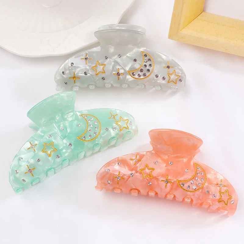 

YHJ Fashion Shiny Rhinestone Star Moon Hair Claw Clip Women Hair Clip Girls Barrettes Headwear Korea Shark Clip Hair Accessories