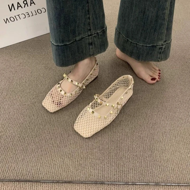 2025 الصيف شبكة مرصعة بأحجار الراين الصنادل المجوف...