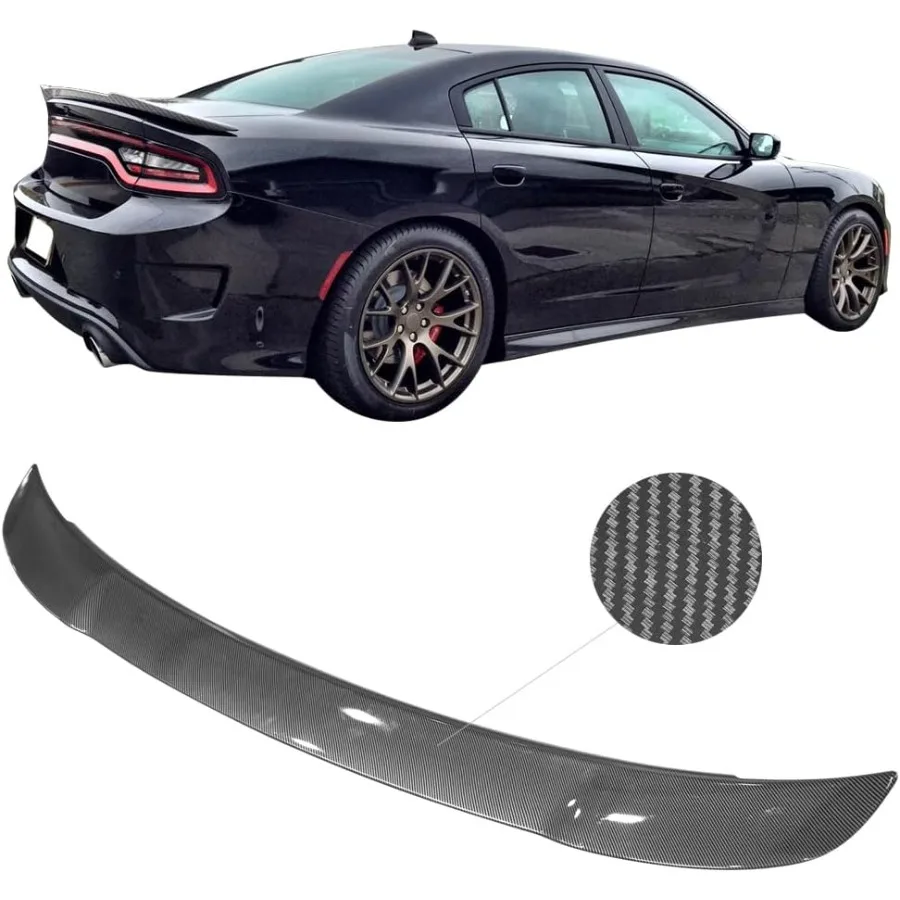 Trunk Spoiler Compatible with 20152023 Dodge Charger SRT Style Rear Spoiler Wing Deck Lid CFL Carbon Fiber Print ABS for Enhanc