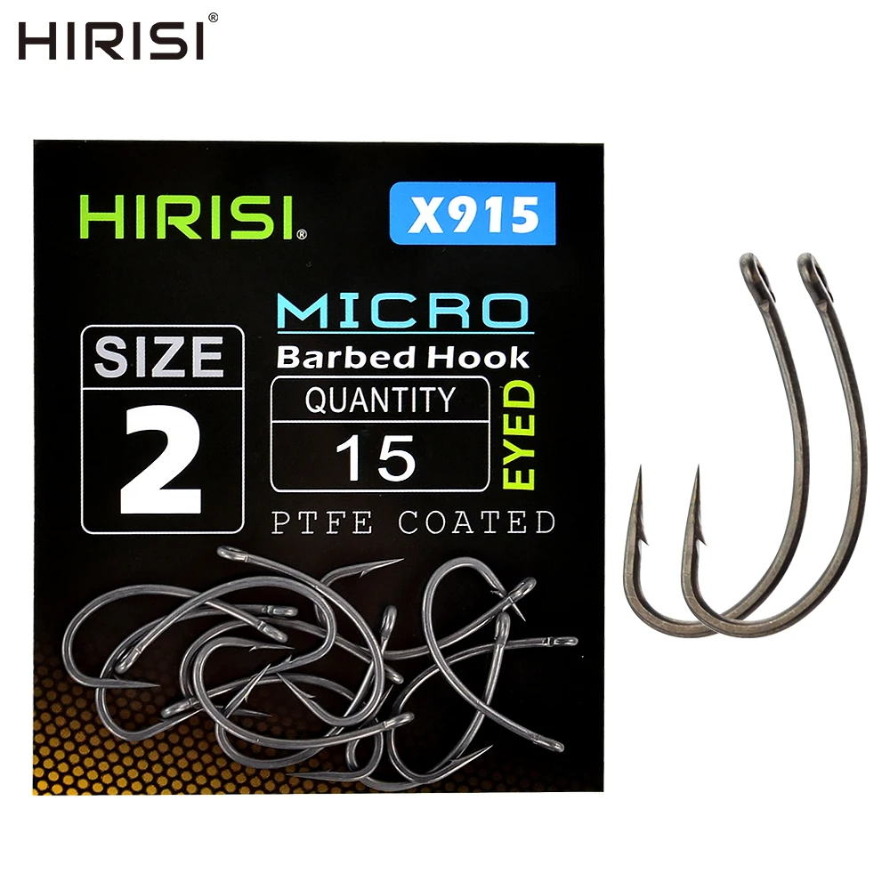 Hirisi 15x Carp Fishing Hooks With Eye Micro Barb High Carbon Steel Fish  Hooks PTFE Coated Fishing Accessories X915