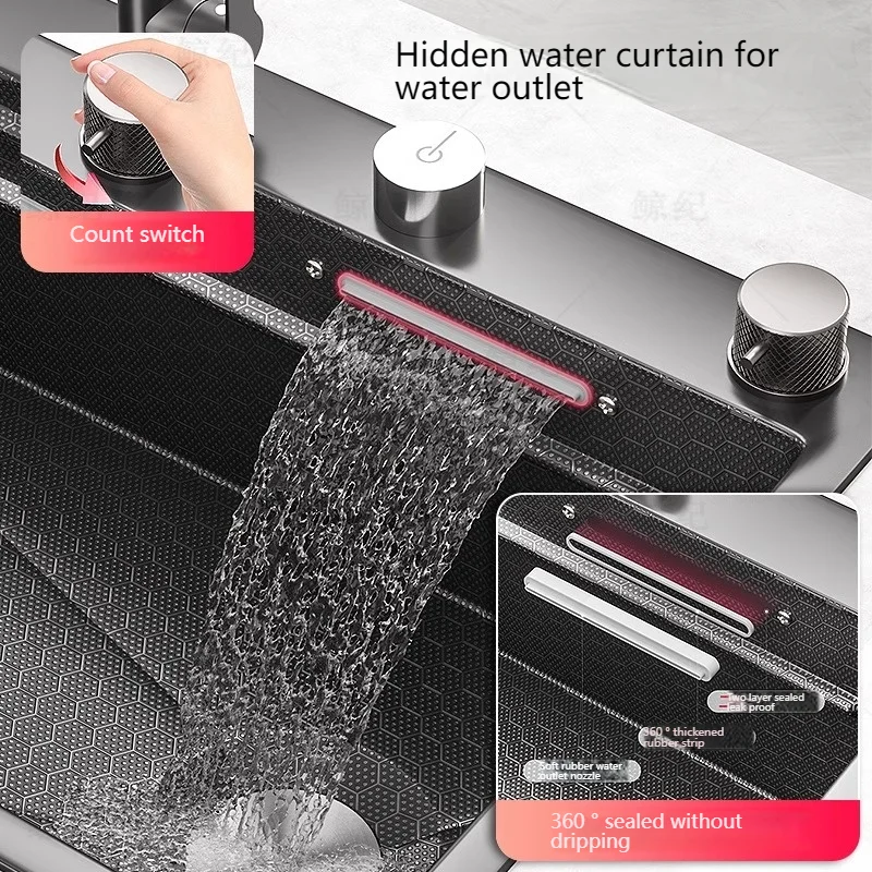 Undermount Single Bowl Stainless Steel Kitchen Sink with Waterfall Multifunctional Sinks Hotel Apartments Dishwashing Basin 3
