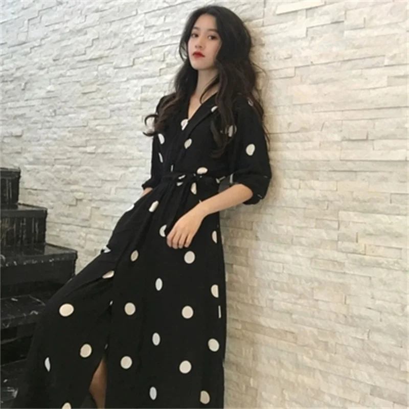 

Новинка Осень 2023, модные черные женские платья с рукавом три четверти и V-образным вырезом, винтажное элегантное шикарное офисное женское сказочное платье в Корейском стиле