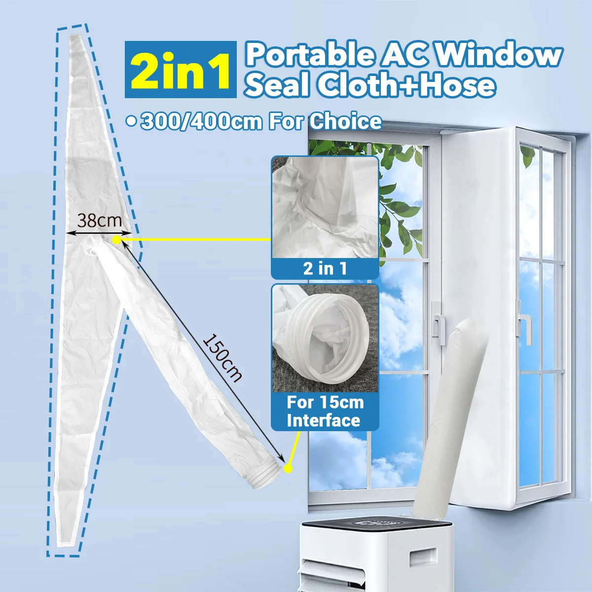 ซีลผ้าเครื่องปรับอากาศ ซีลหน้าต่างเครื่องปรับอากาศแบบพกพาและท่อ เครื่องปรับอากาศเคลื่อนที่ ซีลไอดอลแบบพกพาและท่อ ชุดระบายอากาศหน้าต่างเครื่องปรับอากาศแบบพกพา ซีลเครื่องปรับอากาศ ท่อไอเสีย เครื่องปรับอากาศ 1