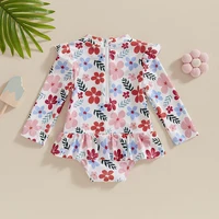 Baby Girl Rash Guard Swimsuits Cute Long Sleeve Floral Print Skirted Bathing Suit Toddler Swimwear 6M-3T 2