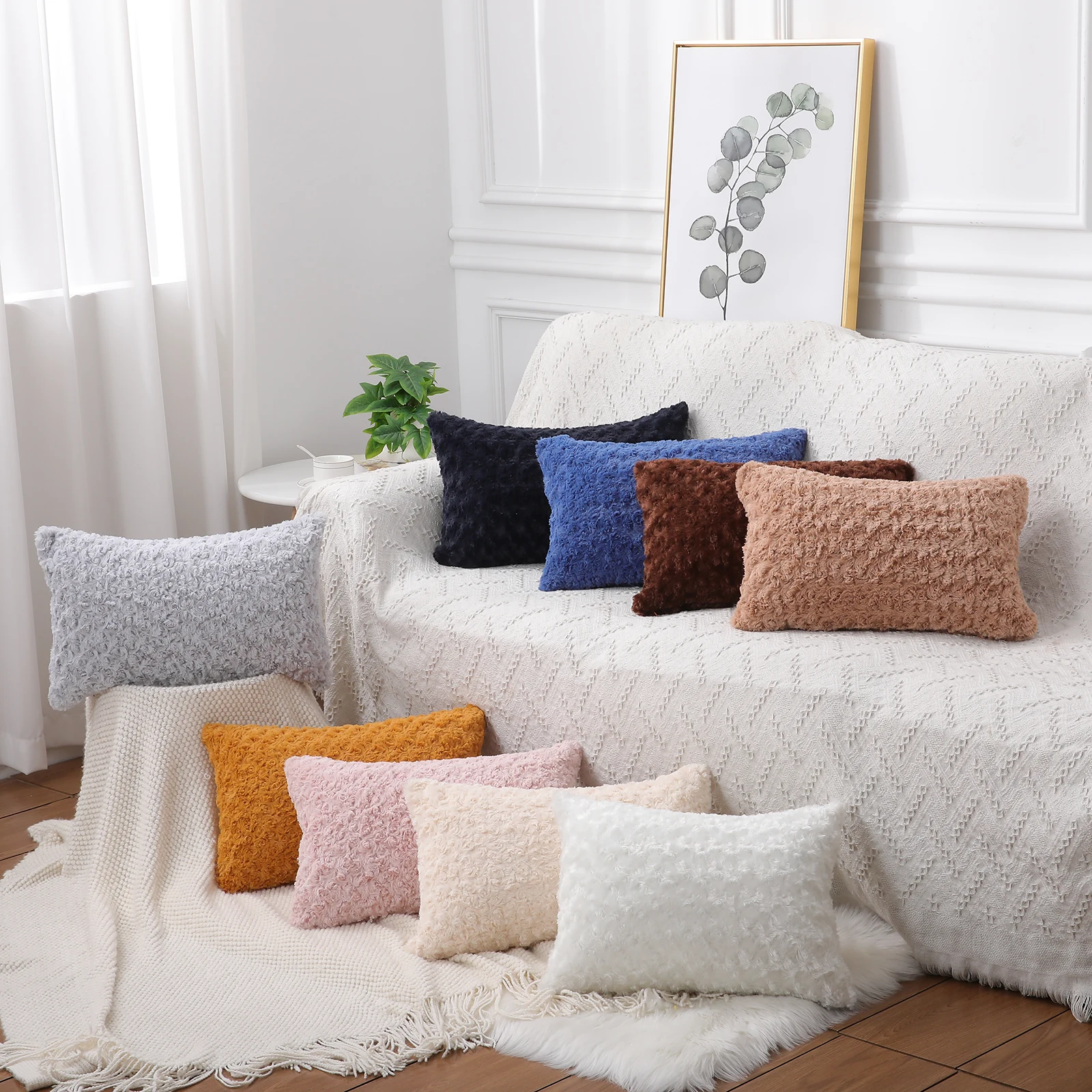 Olanly-funda de cojín de flores decorativas para sofá cama, funda de almohada de lujo para dormir, sala de estar, silla de jardín, Rosa