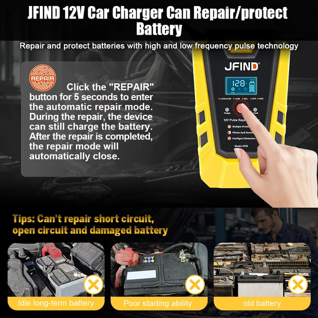 Jfind 12V 펄스 수리 충전기: 차량 배터리 건강과 수명을 최적화하는 혁신