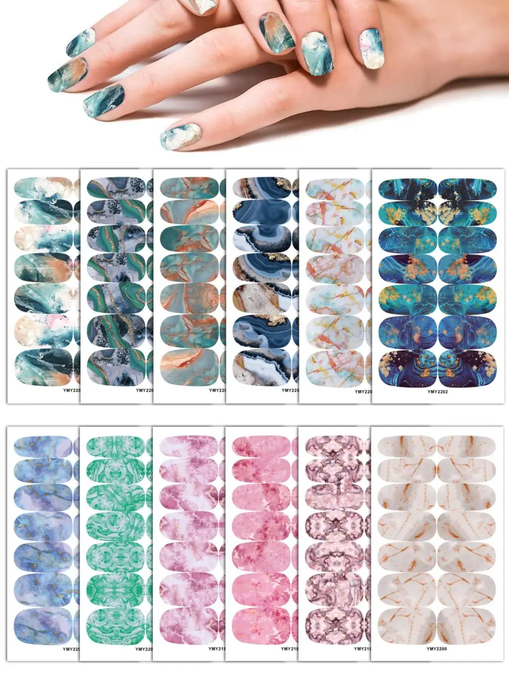 Nail Decals Nail Stickers Nail Art Decoration Baking Free Marble Smudge Pattern Starry Paper Laser Nail Sticker