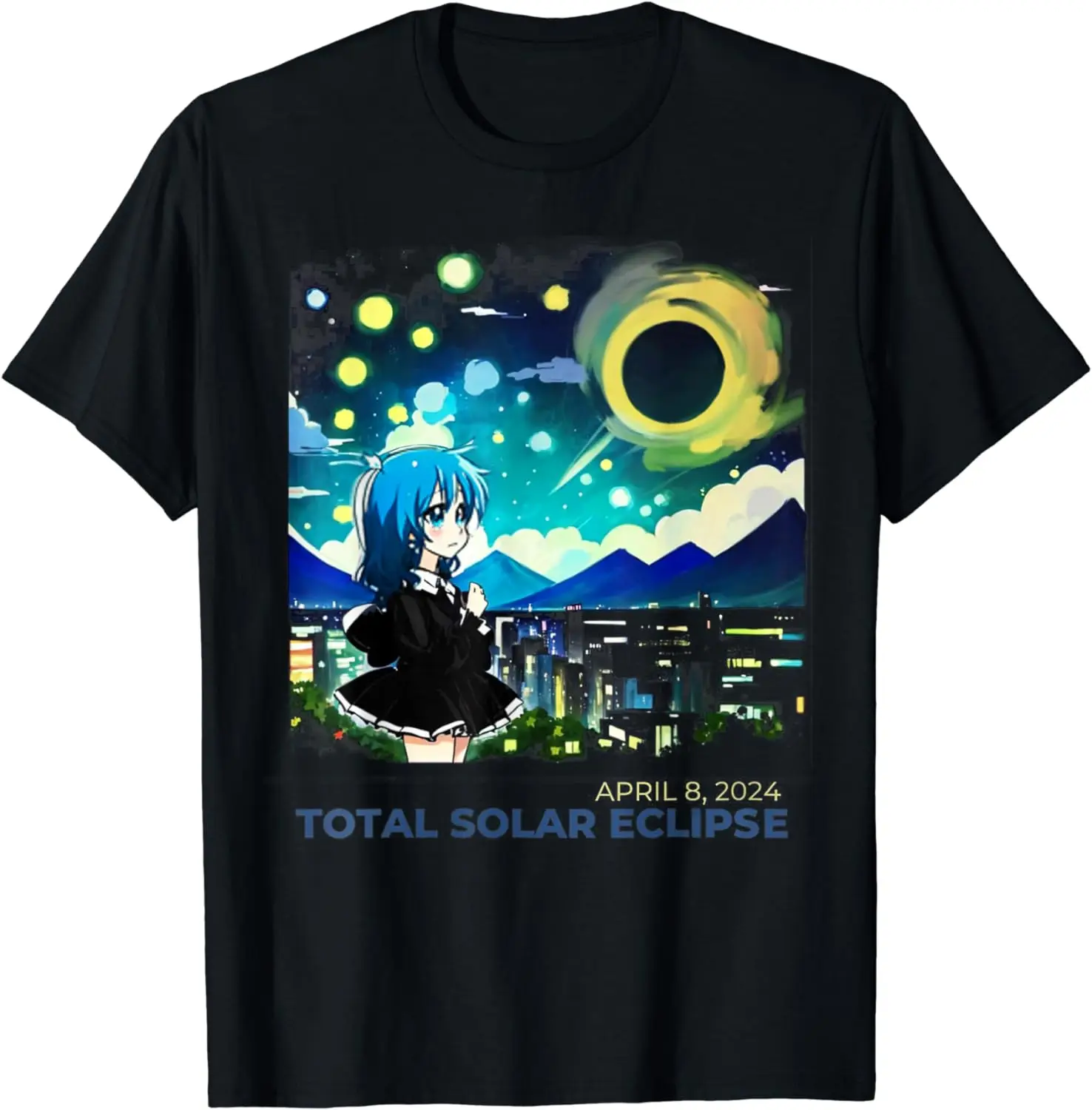 

Anime Total Solar Eclipse 2024 Starry Night Art T-Shirt