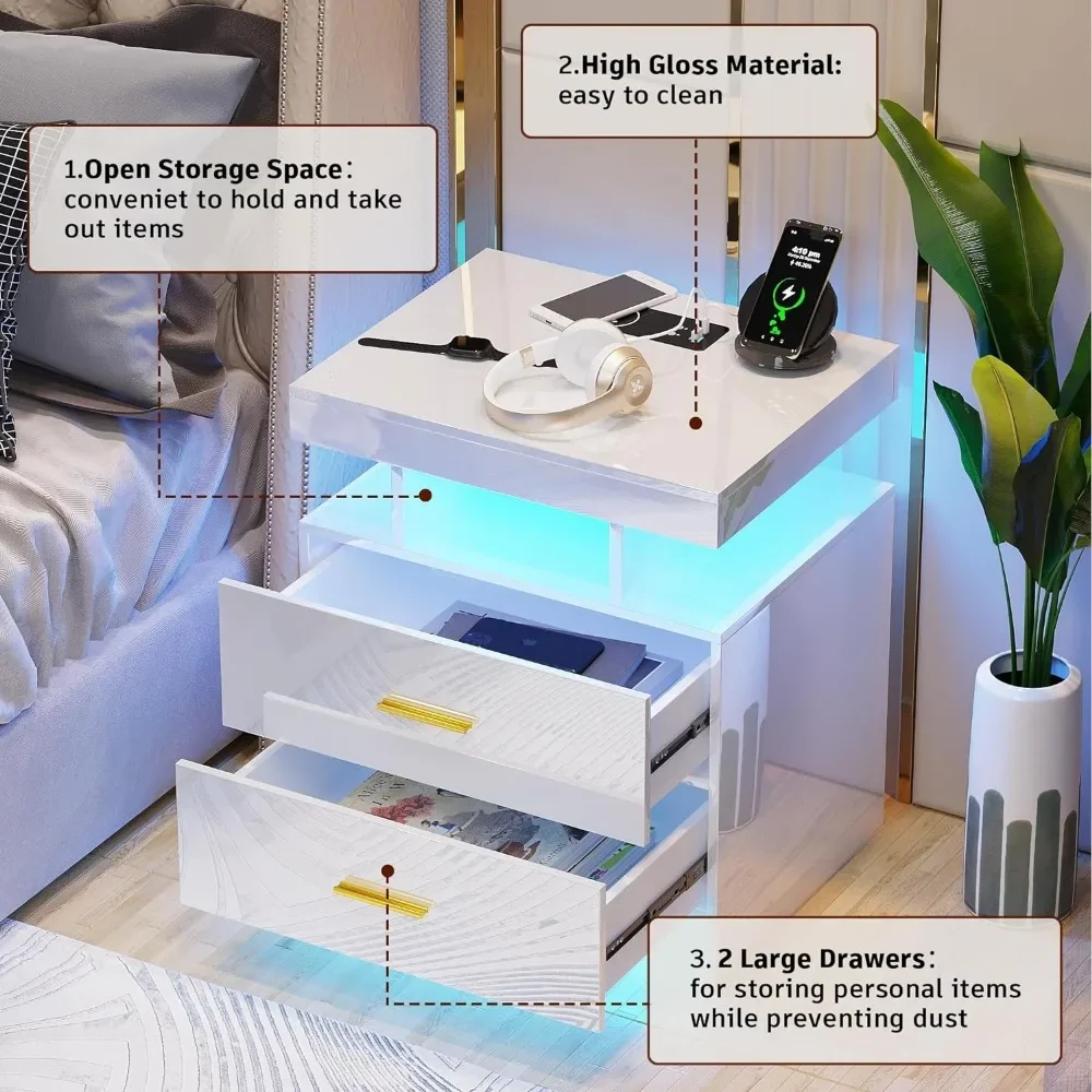 LED Nightstands with Charging Station 4
