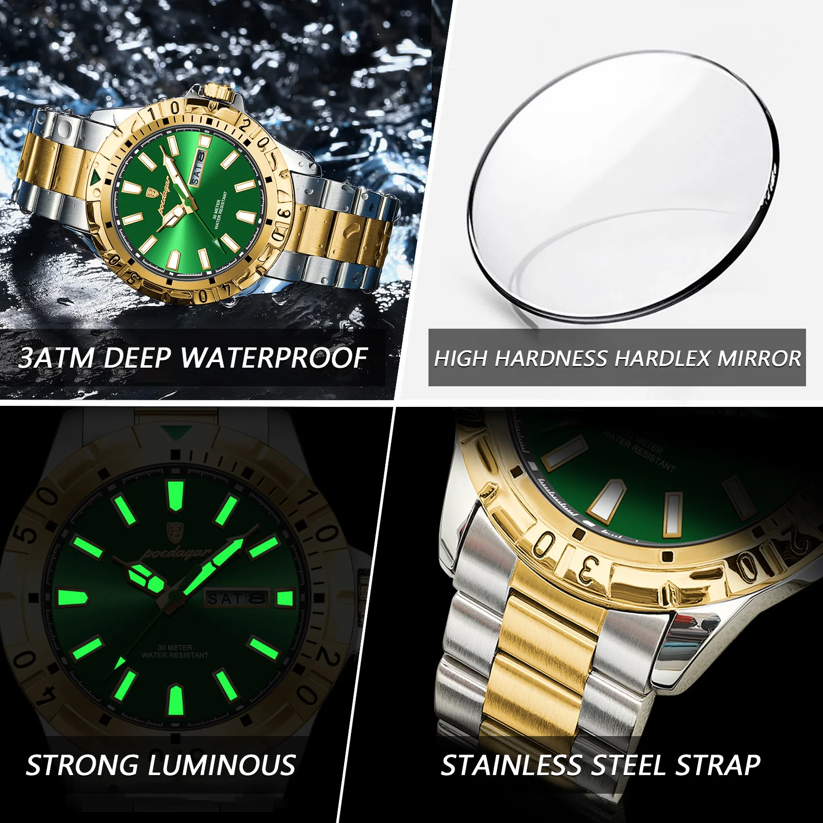 POEDAGAR Luxury Quartz Man Watch Waterproof Luminous Date Week Men Watch Military Stainless Steel Men's Watches Sport Male Clock