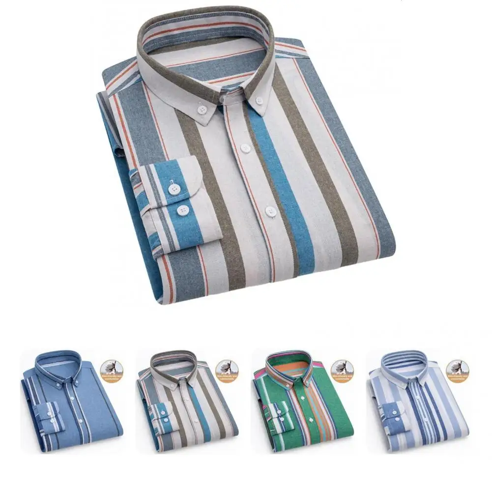 

Men Formal Shirt Office Men Top Stylish Men's Striped Print Business Shirt Contrasting Colors Long Sleeves for Office