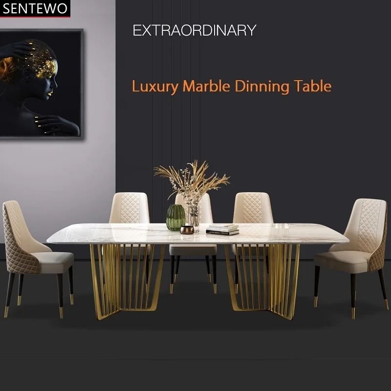 Sentewo Free Shipping Nordic Luxury Marble Dining Table Set 6 Chairs
