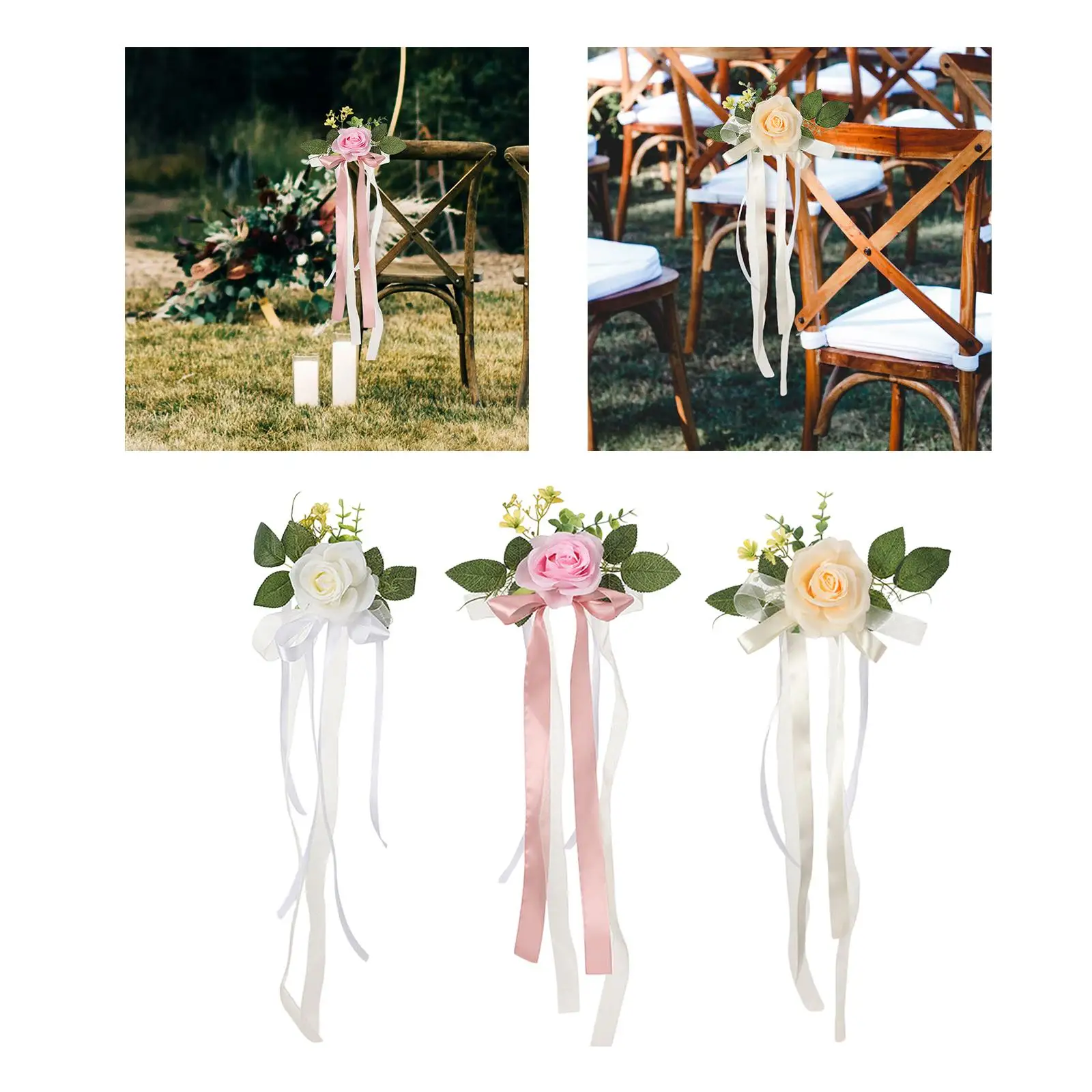 Wedding Ceremony Aisle Decorations Vibrant Colors Aisle Chair Back Floral Decors for Holiday Concerts Wedding Dining Anniversary