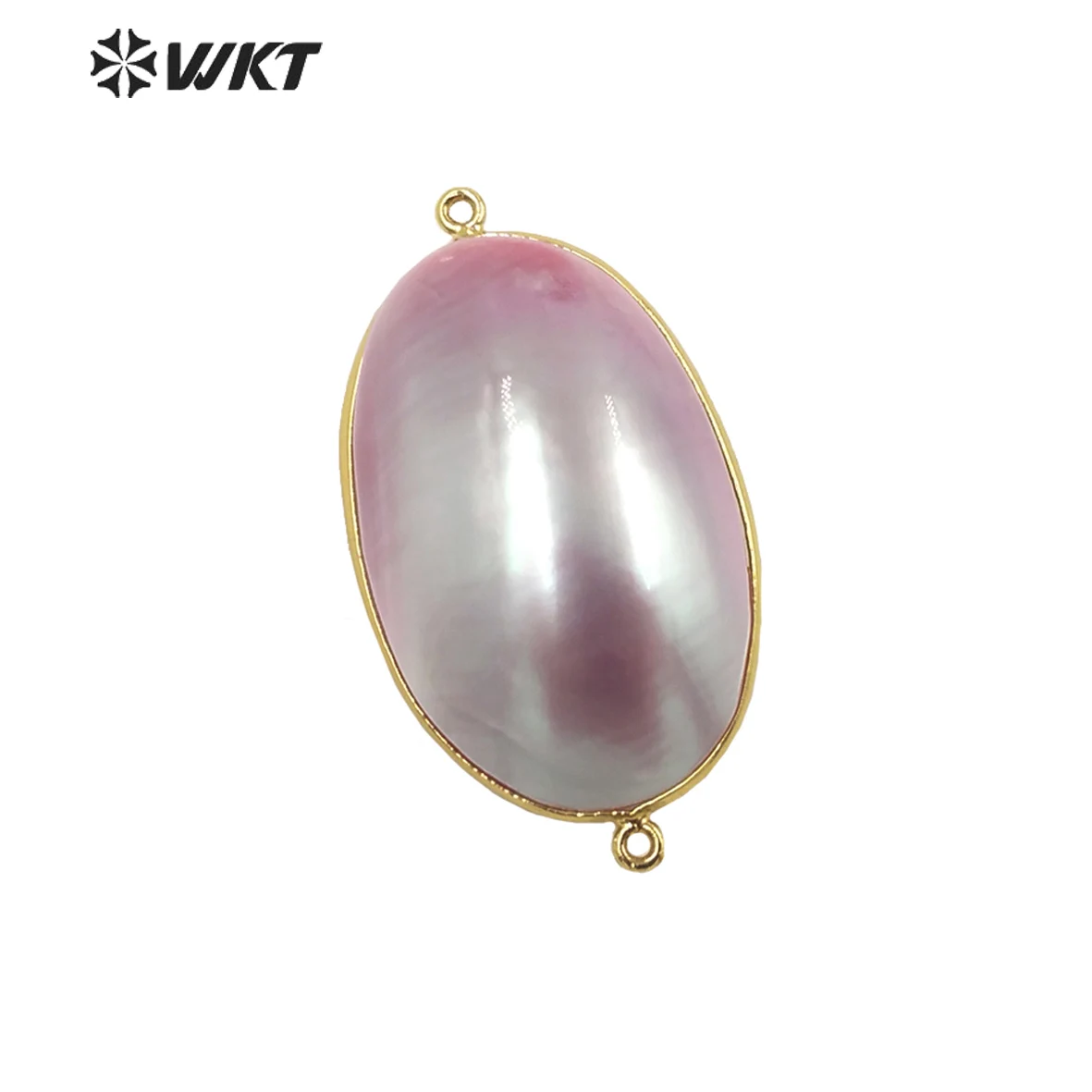 

WT-JP339 Wholesale Fashion Double Loops Gold Bezel Shell Connectors Women Natural High Brightly Mabe Pendants For Necklace