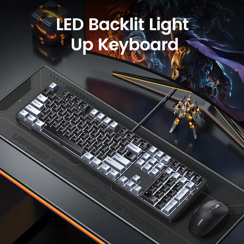 Pbt Keycaps Teclado Mecânico com Fio Interruptor Vermelho Russo Coreano en Área de Trabalho Laptop Windows Mac os Gaming Ugreen108 - Imagem 4