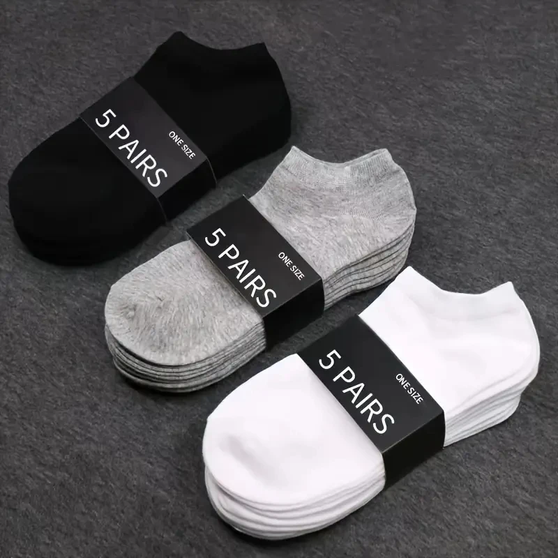 Men Women Ankle Socks Black White Grey Comfortable Breathable Spring Summer Short Low Cut Thin 5 or 10pairs