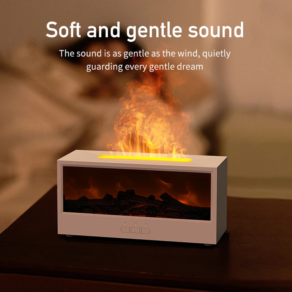 Dynamic Flame Fireplace Essential Oil Diffuser 150ml Ultrasonic Cool Mist Humidifier Timer and Auto Off 7 Colors LED Night Light