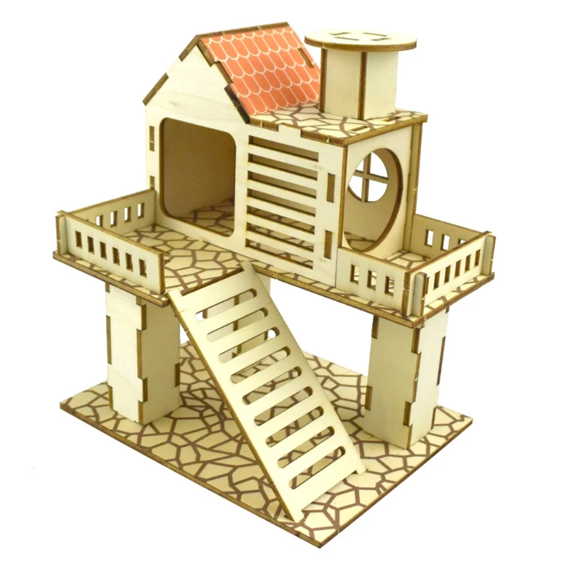 Hamster Wooden House Villa Easy to Assemble Small Pets Climbing Toy Hideout for Squirrel Cage Accessories 5 Colors
